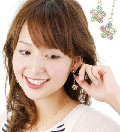 ピアス】カメリアチャームピアス ［ チャーム ストーン